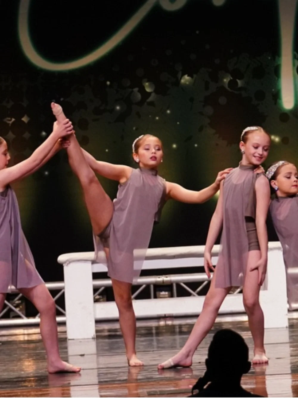 Taupe Contemporary Lyrical Dance Costume – Mesh Overlay Leotard - Picture 2 of 7